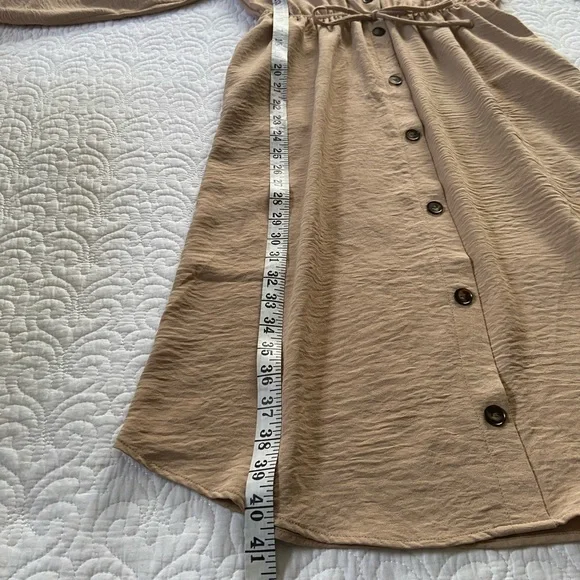 Monteau Crinkle Shirt Dress Tan Knee Length Roll Tab 3/4 Sleeves Size Small - Picture 14 of 14